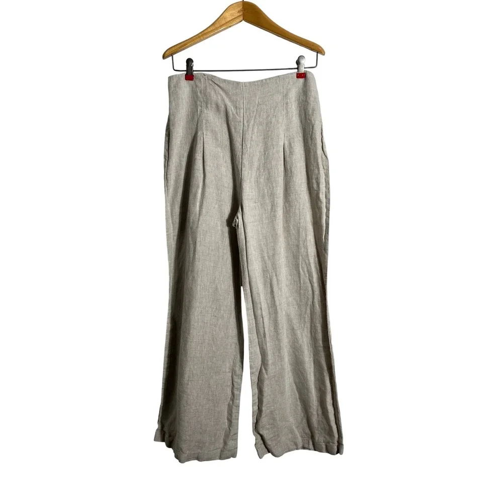 REFORMATION Cleo Linen Pleated Wide Leg Trouser Pant in‎ Oatmeal